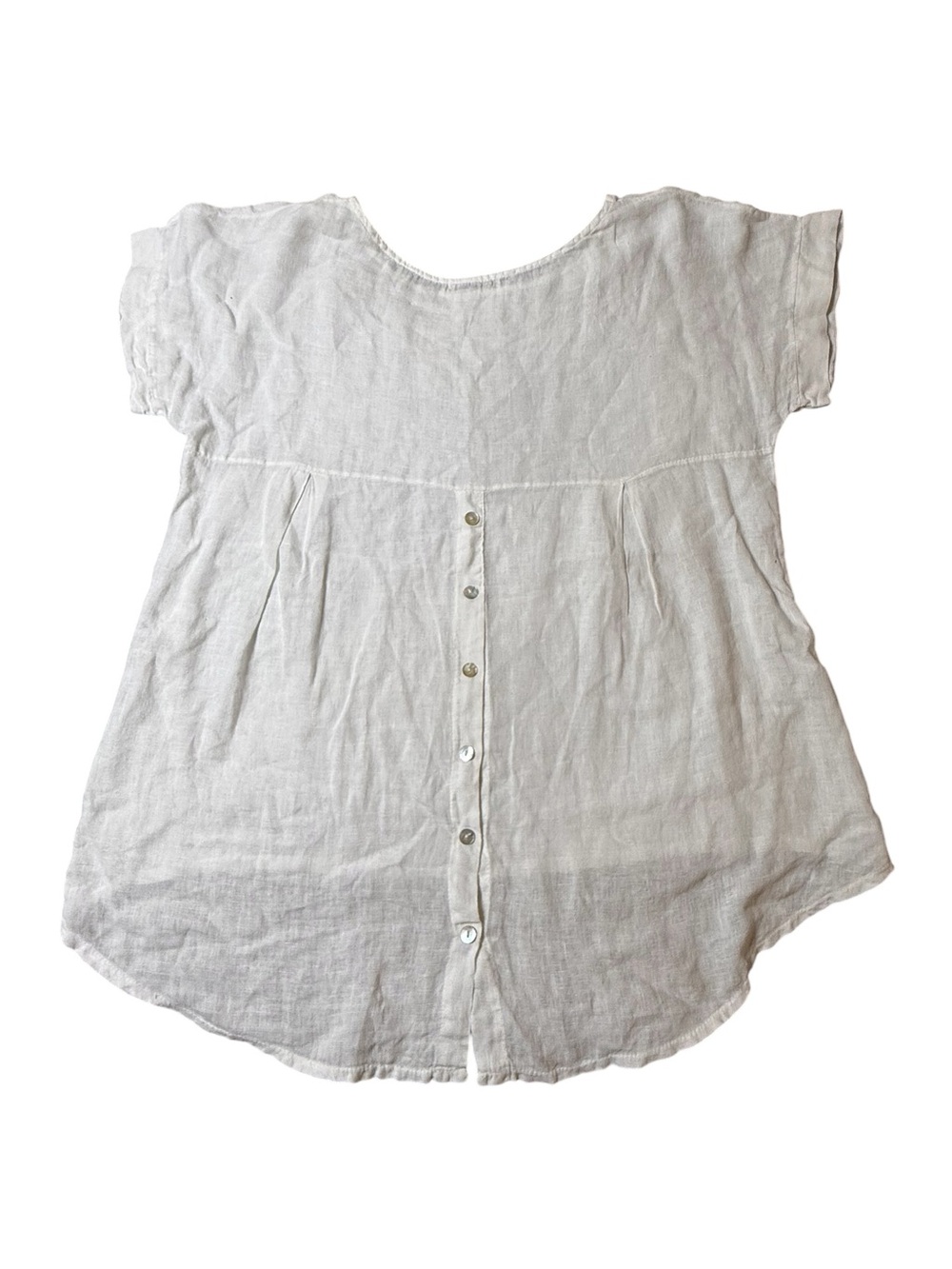 Terzo Millennio White Linen Top M High Low Button Back Tunic Made in Italy Boho - Picture 4 of 4